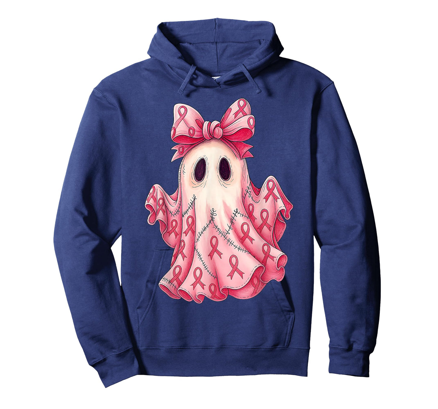 Cute Pink Ribbon Patchwork Ghost Breast Cancer Halloween T-Shirt
