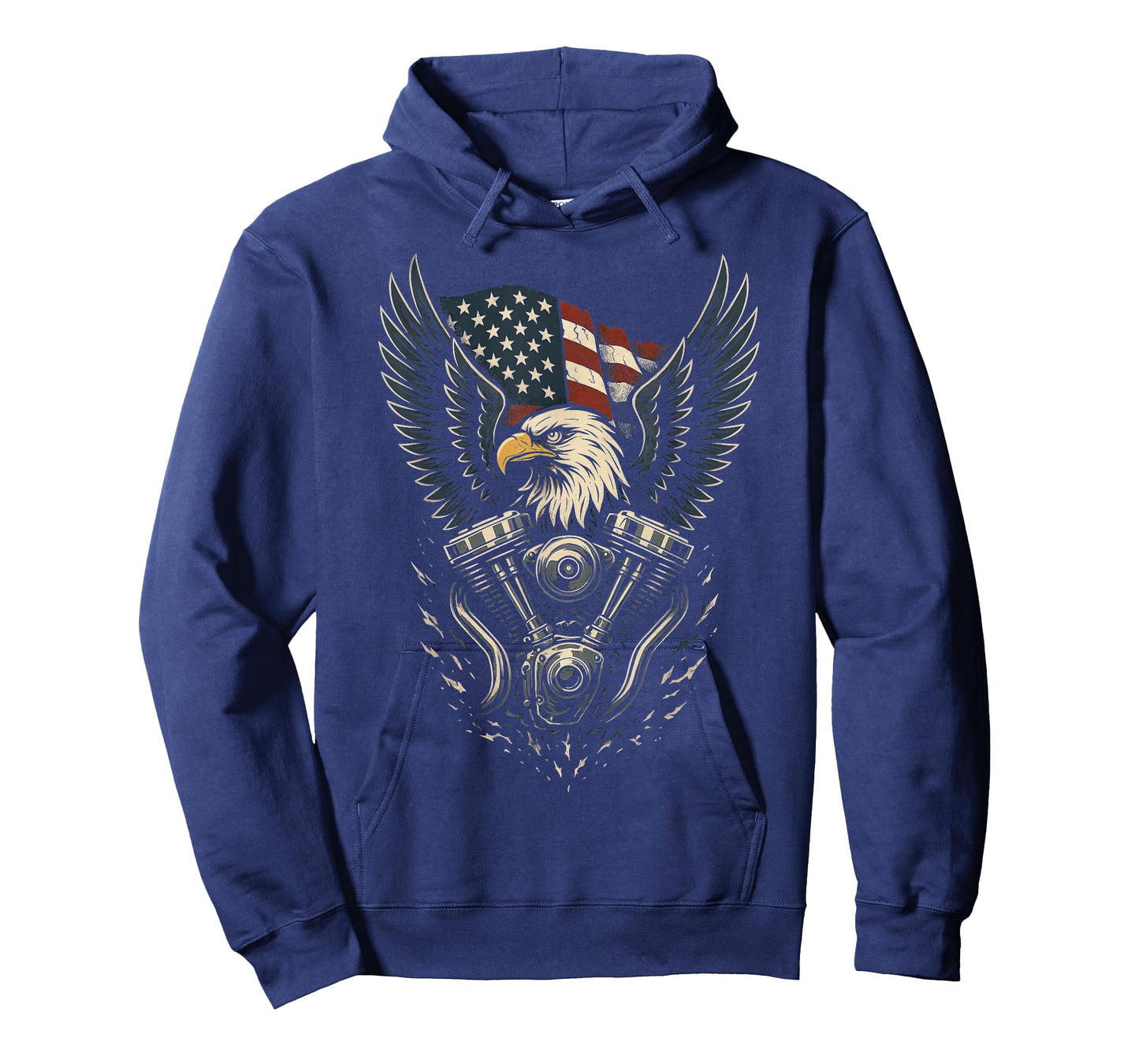 Patriotic Bald Eagle V Twin Engine American Flag Biker T-Shirt