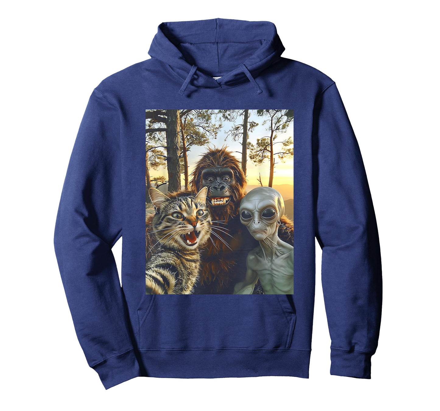Cat Monkey And Alien Selfie BFF Funny Photo With UFO Sci-fi T-Shirt