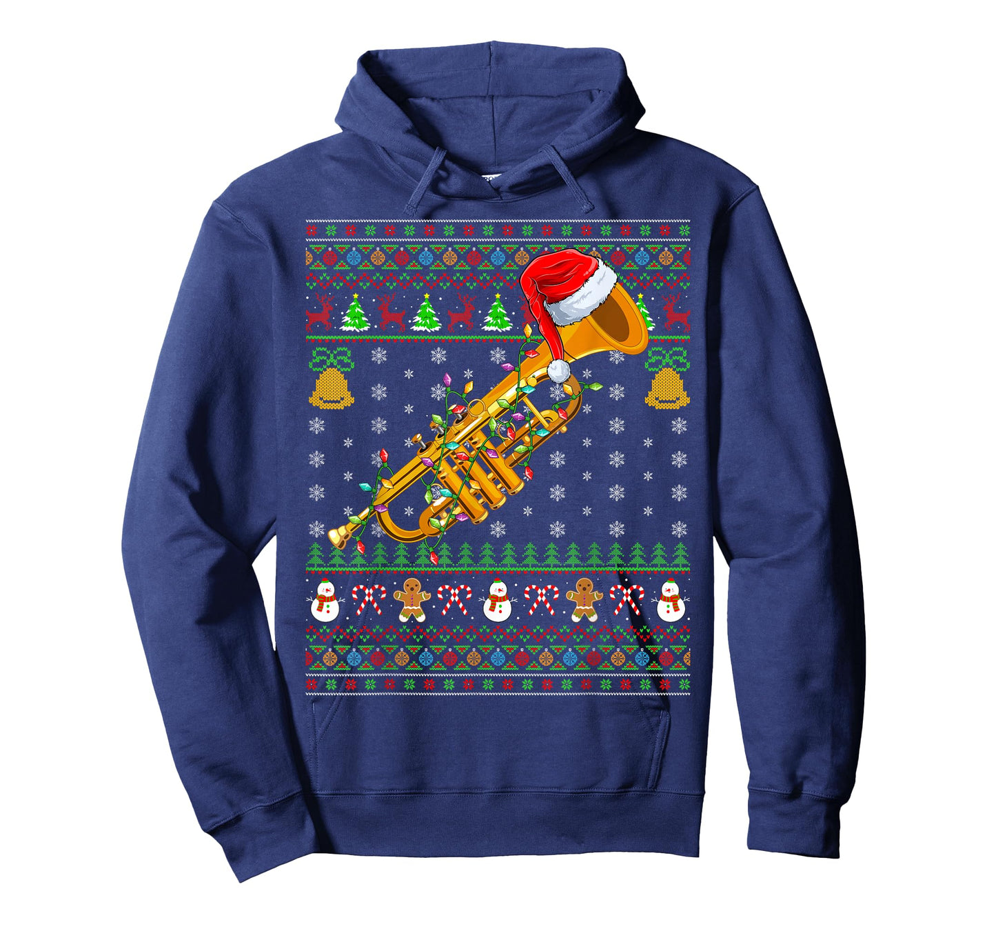 Trumpet Christmas Lights Funny Music Lover Ugly Sweater Xmas T-Shirt
