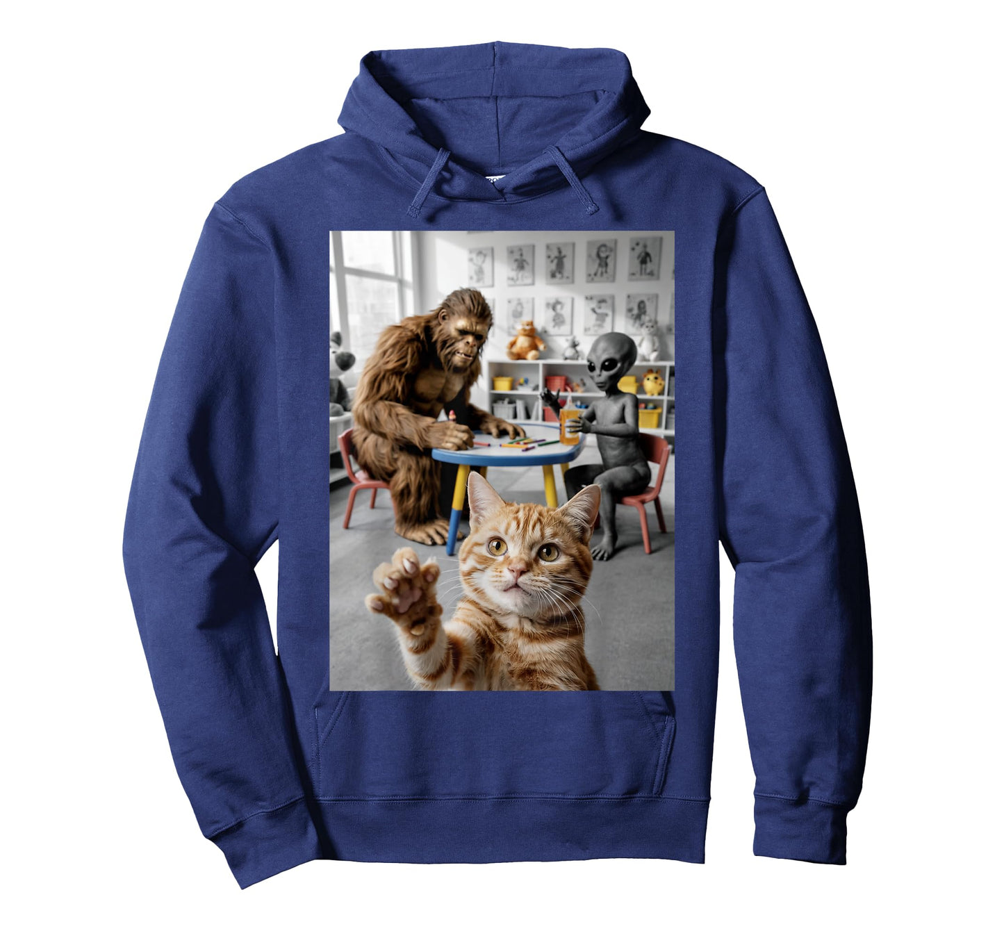 Funny School Classroom Cat Selfie with Bigfoot and Alien T-Shirt