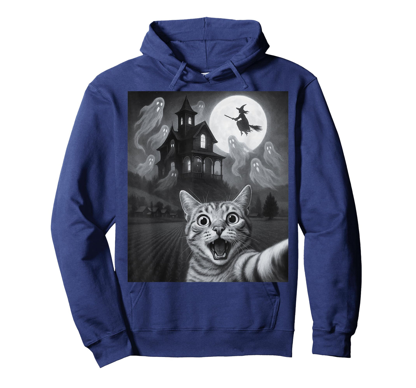 Halloween Cat Selfie With Scary House For Men Women Kids T-Shirt