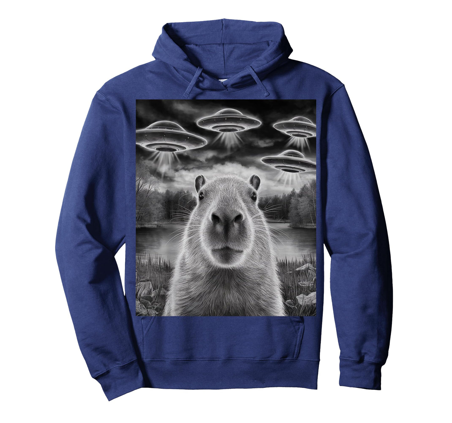 Funny Capybara Selfie with UFOs Weird Design Women Men T-Shirt