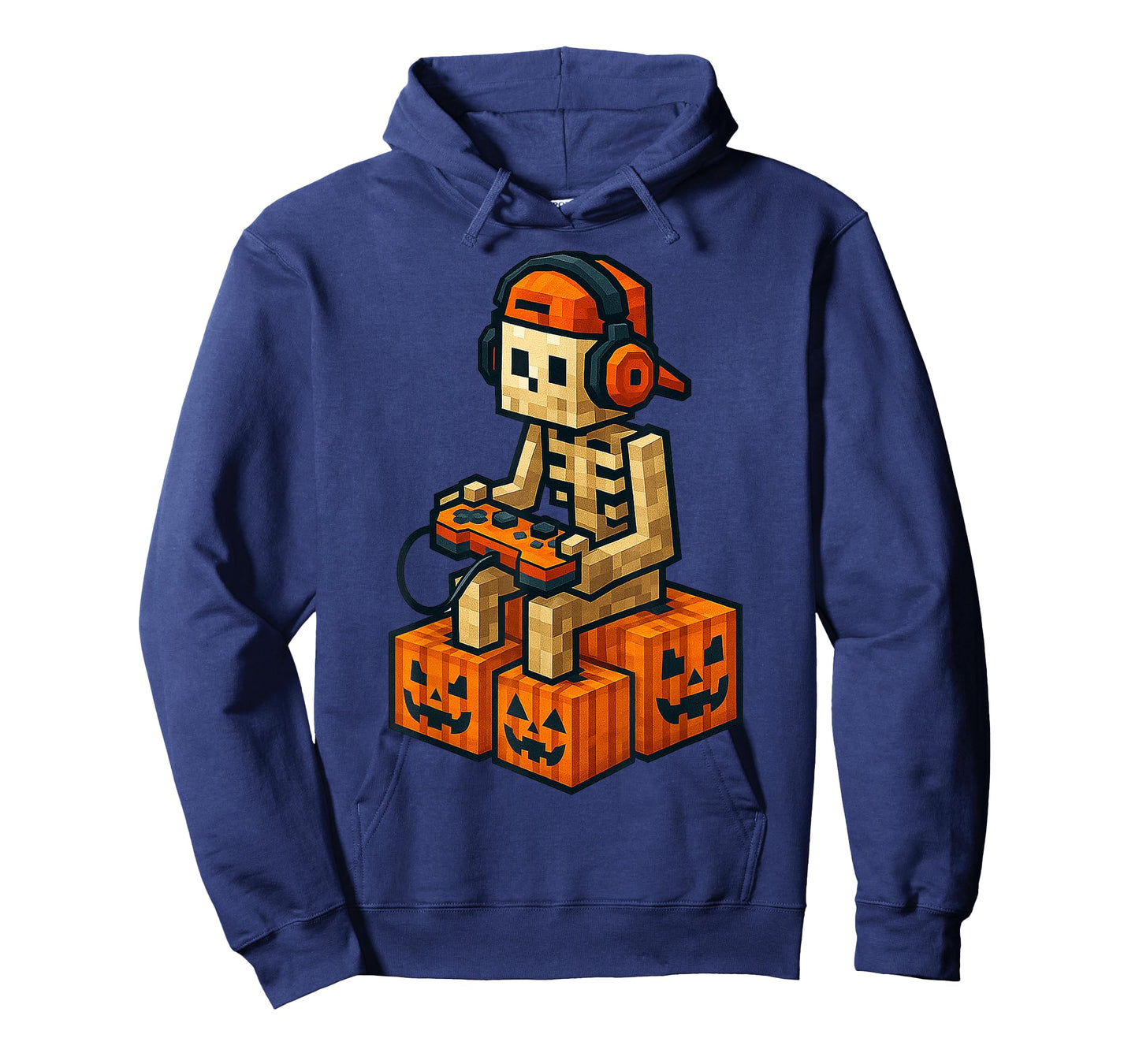 Spooky Skeleton Pumpkin Halloween Video Game Pixel Kids Boy T-Shirt