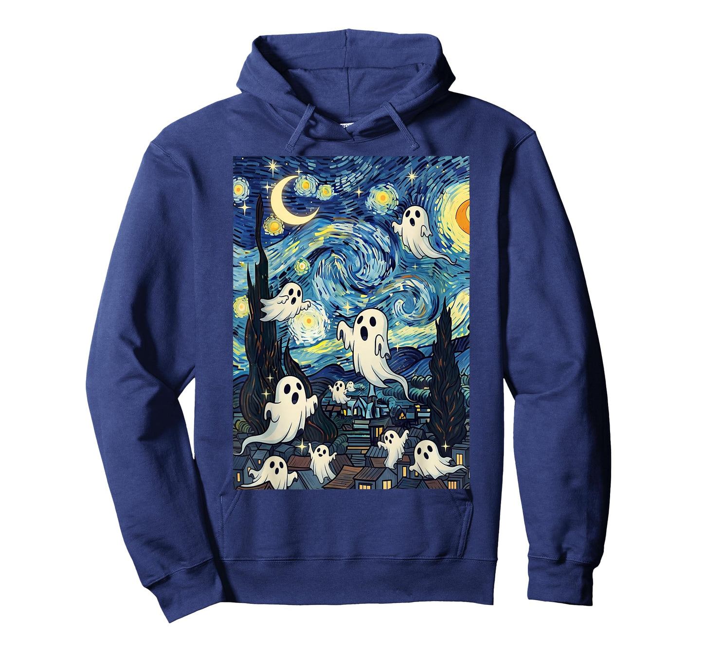 Spooky Ghosts in Starry Night Art Van Gogh Halloween Fun T-Shirt