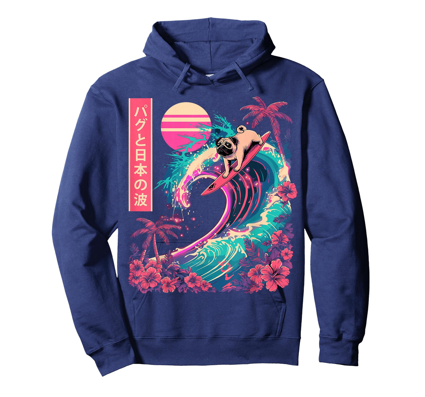 Japanese Pug Surfing Wave Great Wave Japan T-Shirt