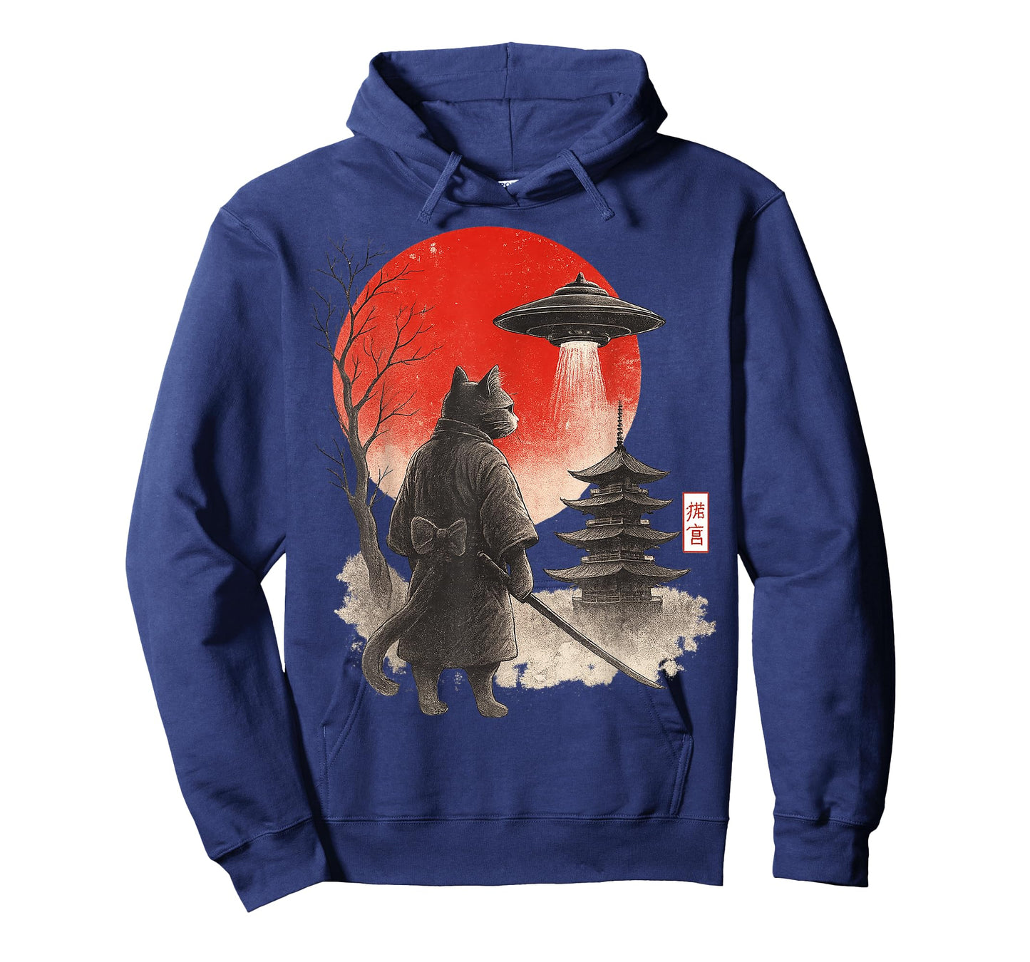 Samurai Ninja Cat Warrior UFO Japanese Anime Gifts Funny Cat T-Shirt