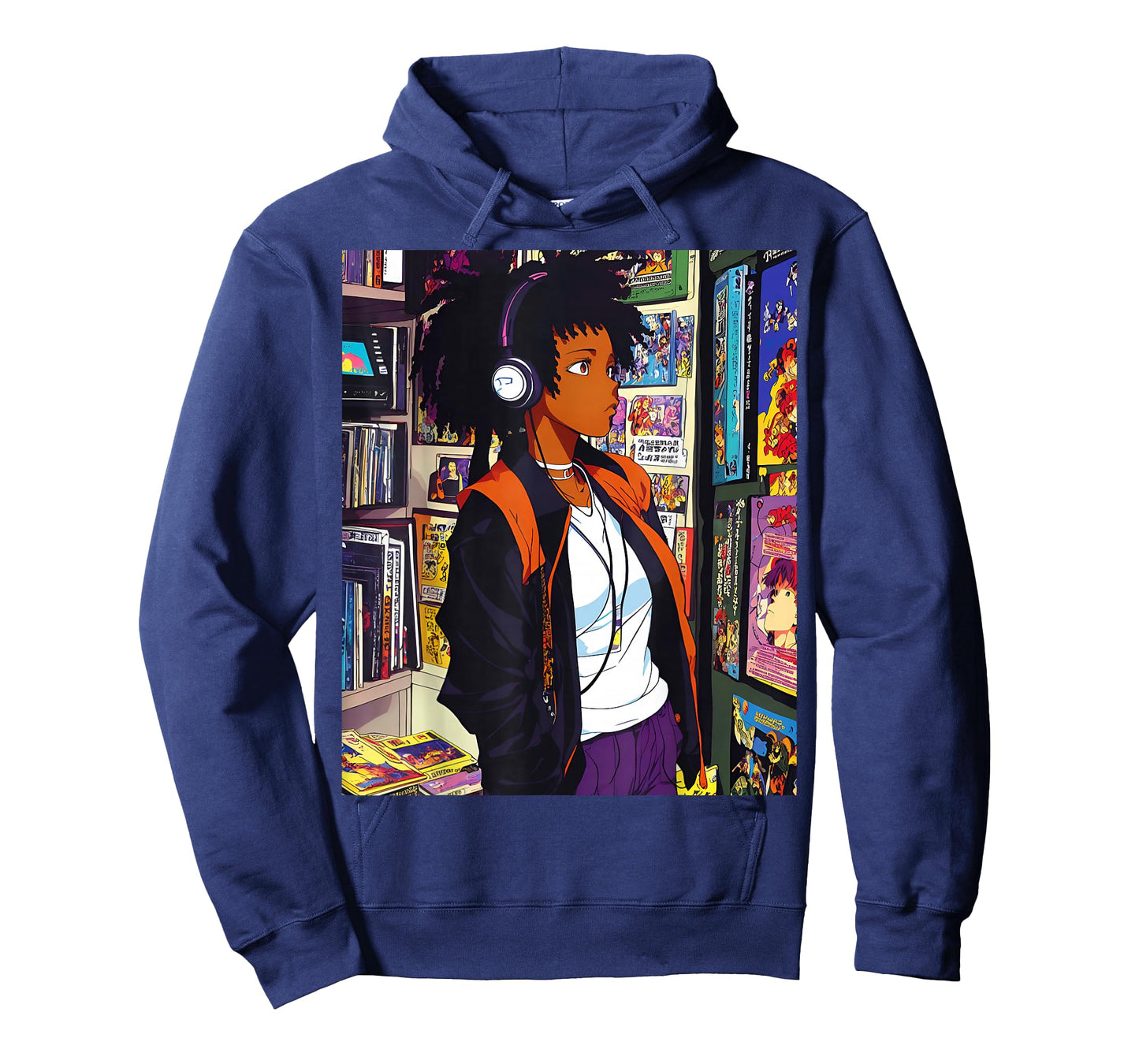 Anime Black Girl Lofi Music 90s Retro Afro Cartoon T-Shirt