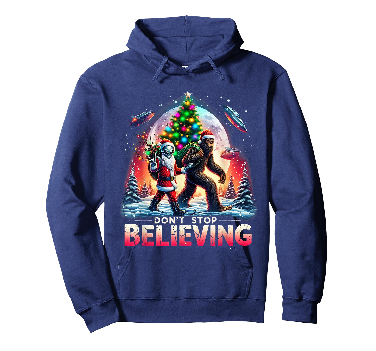 Believe Funny Alien and Santa Christmas Design T-Shirt