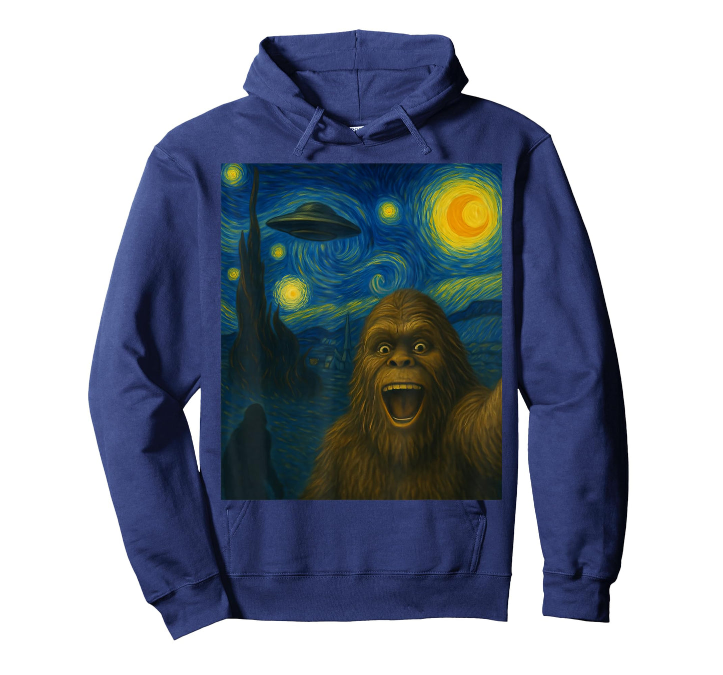 Sasquatch Selfie Big Foot On UFO Alien Starry Night Funny T-Shirt
