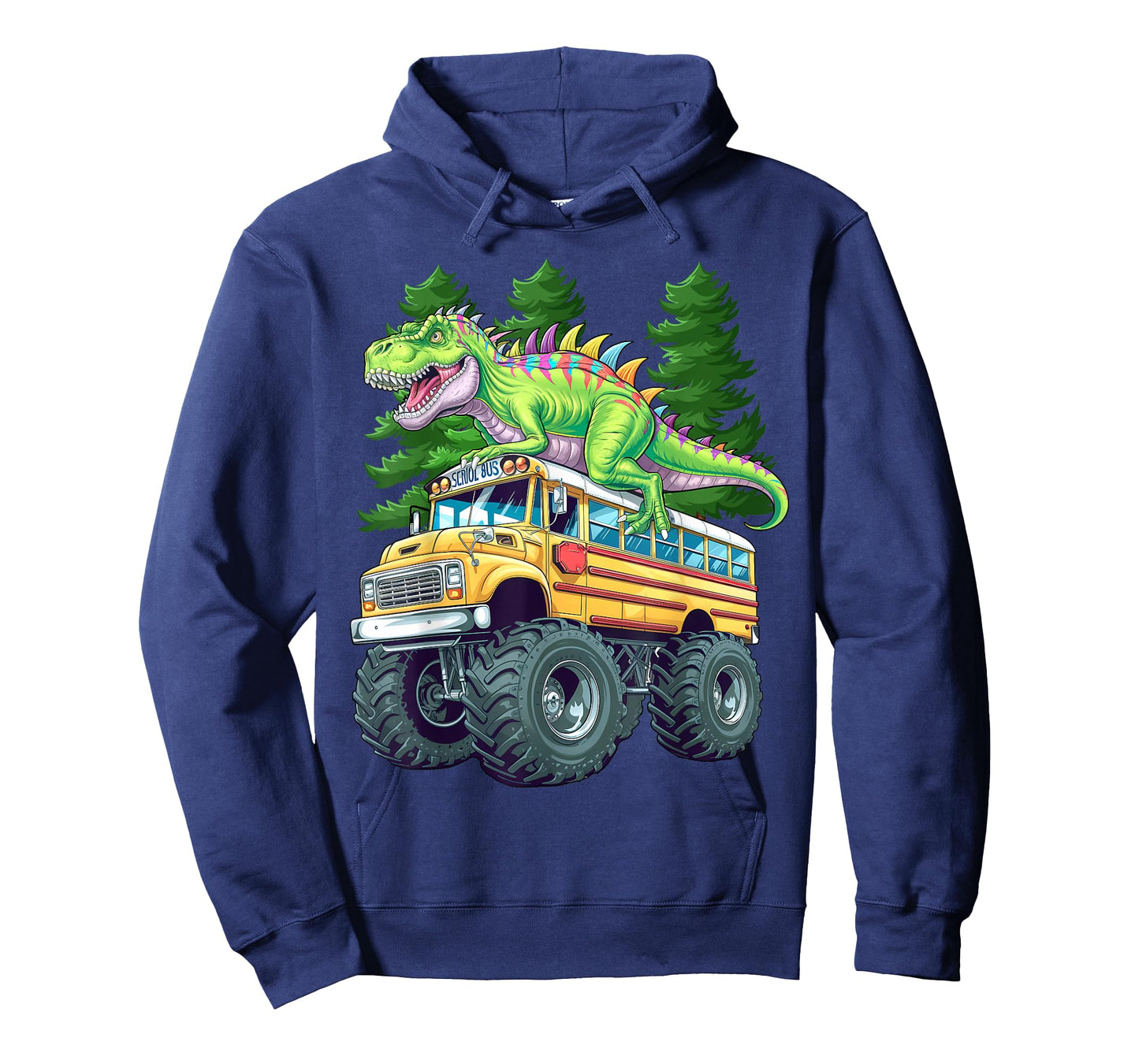 Dinosaur T-rex On Monster Truck School Bus Driver Graphic T-Shirt