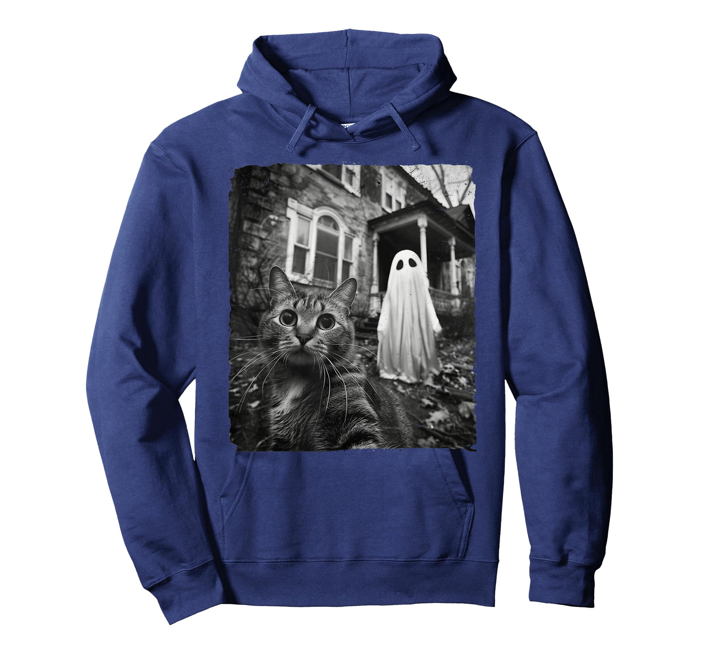 Funny Cat Selfie Ghost Halloween House Photo Haunted Spooky T-Shirt for Men Women Kids