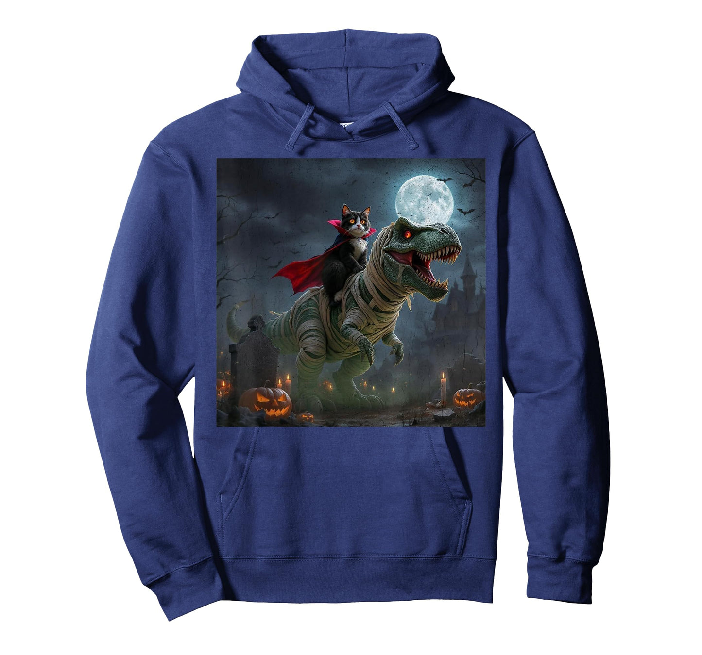 Funny Cat Vampire Riding a T-Rex Cute Halloween Meme T-Shirt