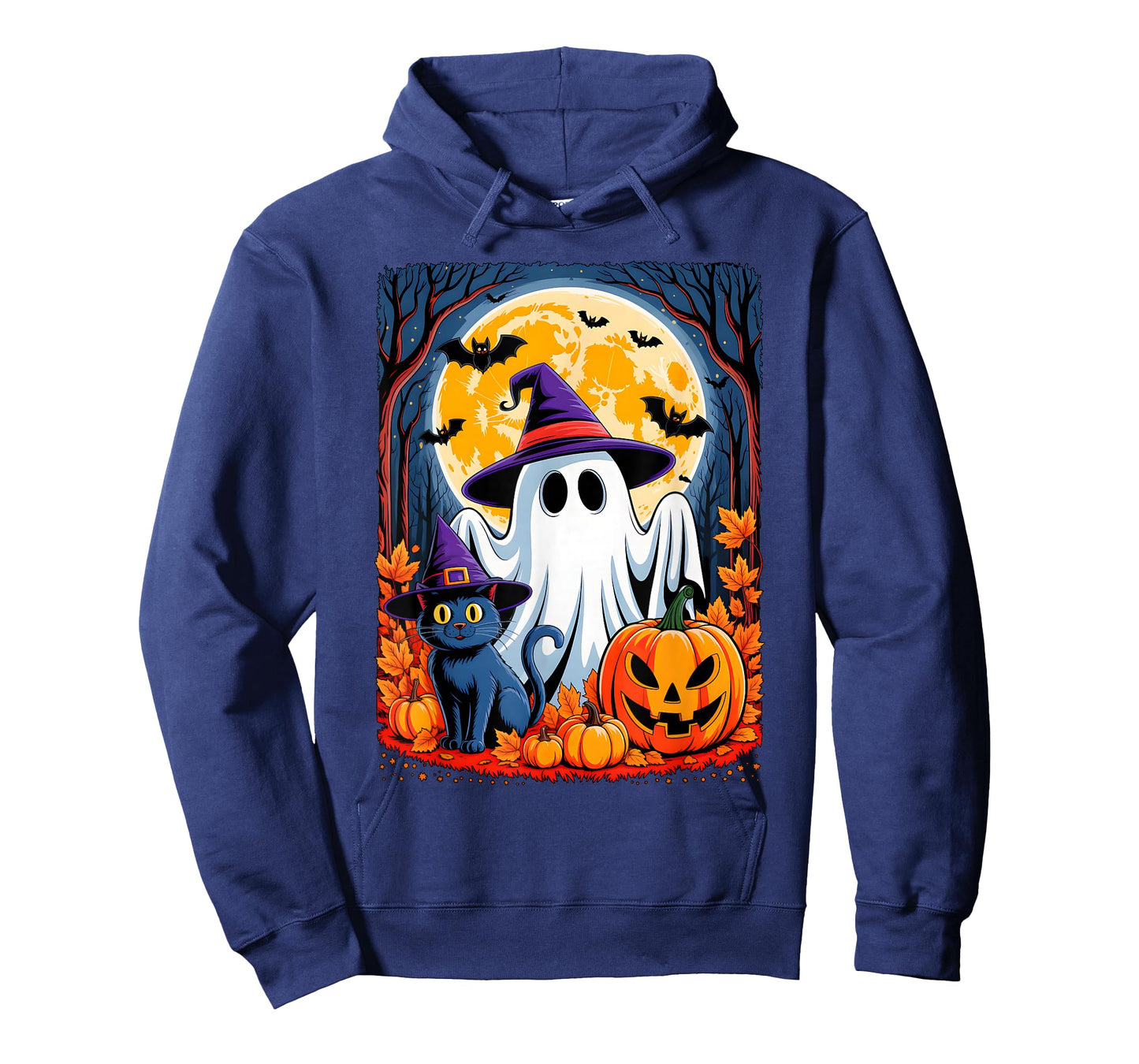 Cute Ghost Black Cat Halloween Witch Pumpkin Dark Forest T-Shirt