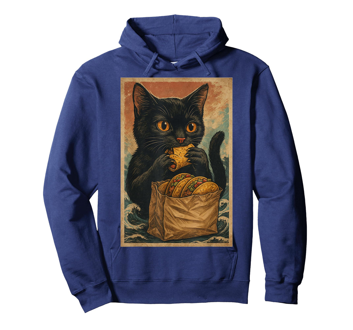 Funny Black Cat Eating Tacos Retro Japanese T-Shirt