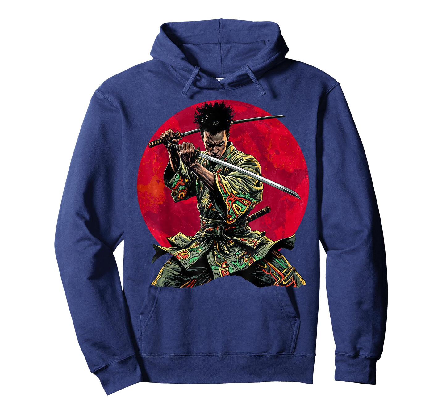 Afro American Samurai Warrior Katana Anime red moon T-Shirt