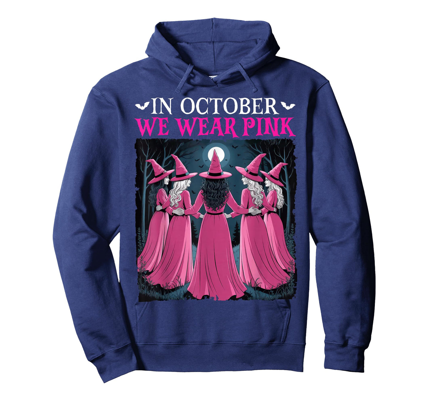 in October We Wear Pink Witch Halloween Breast Cancer Women T-Shirt