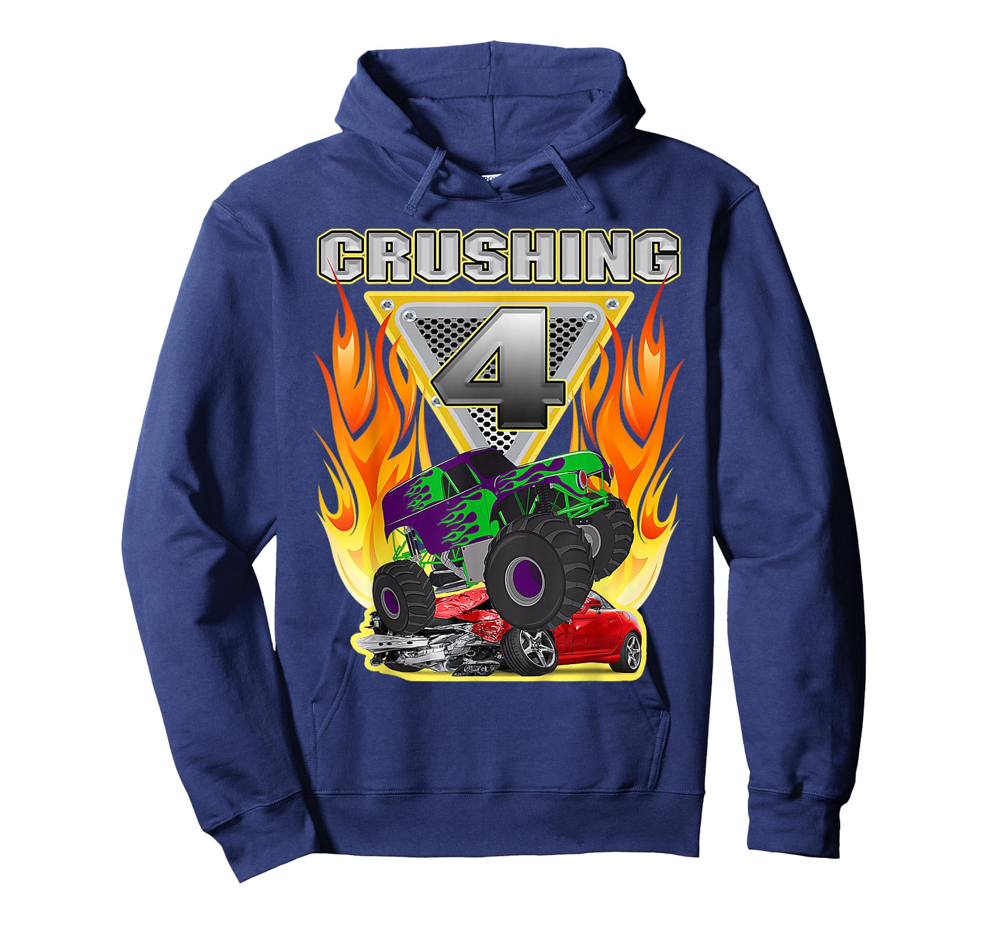Monster Truck Crushing being 4 four Years Old 4th Birthday T-Shirt