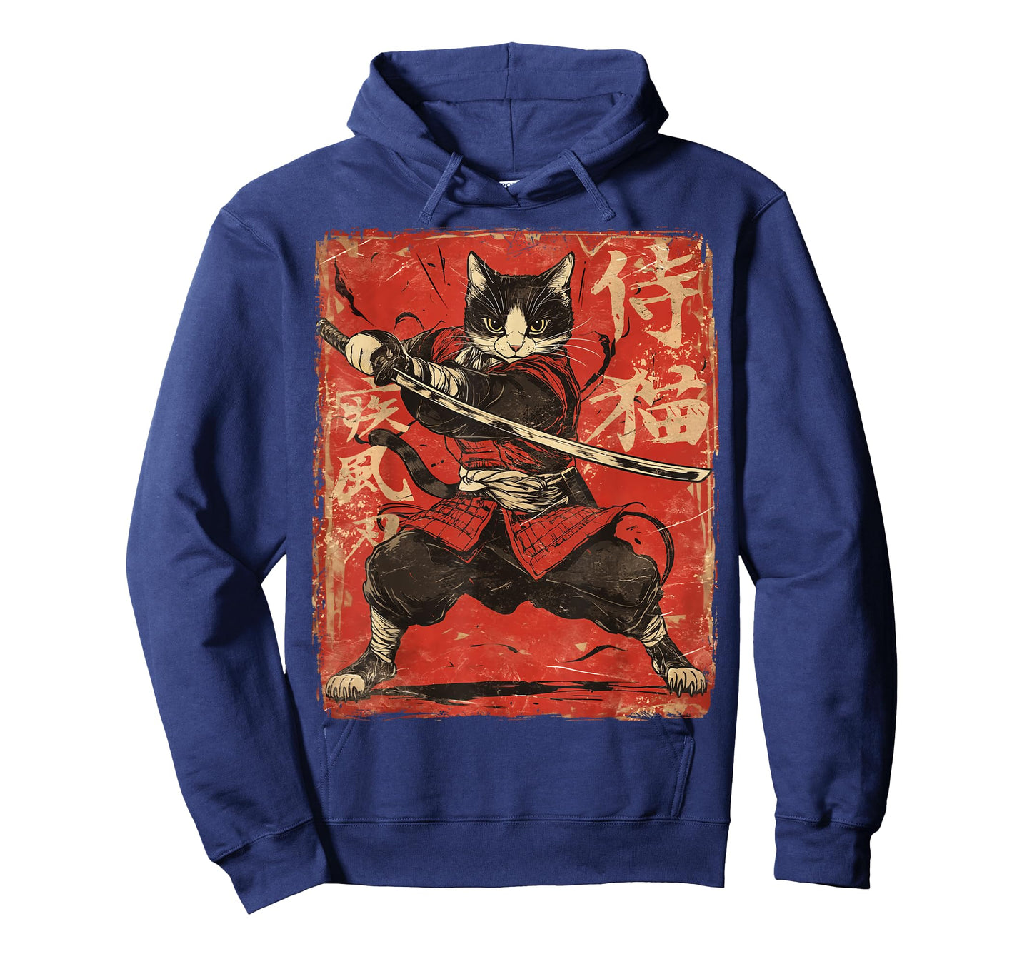 Samurai Cat Japanese Vintage Red Graphic Ukiyo-e Art Funny T-Shirt
