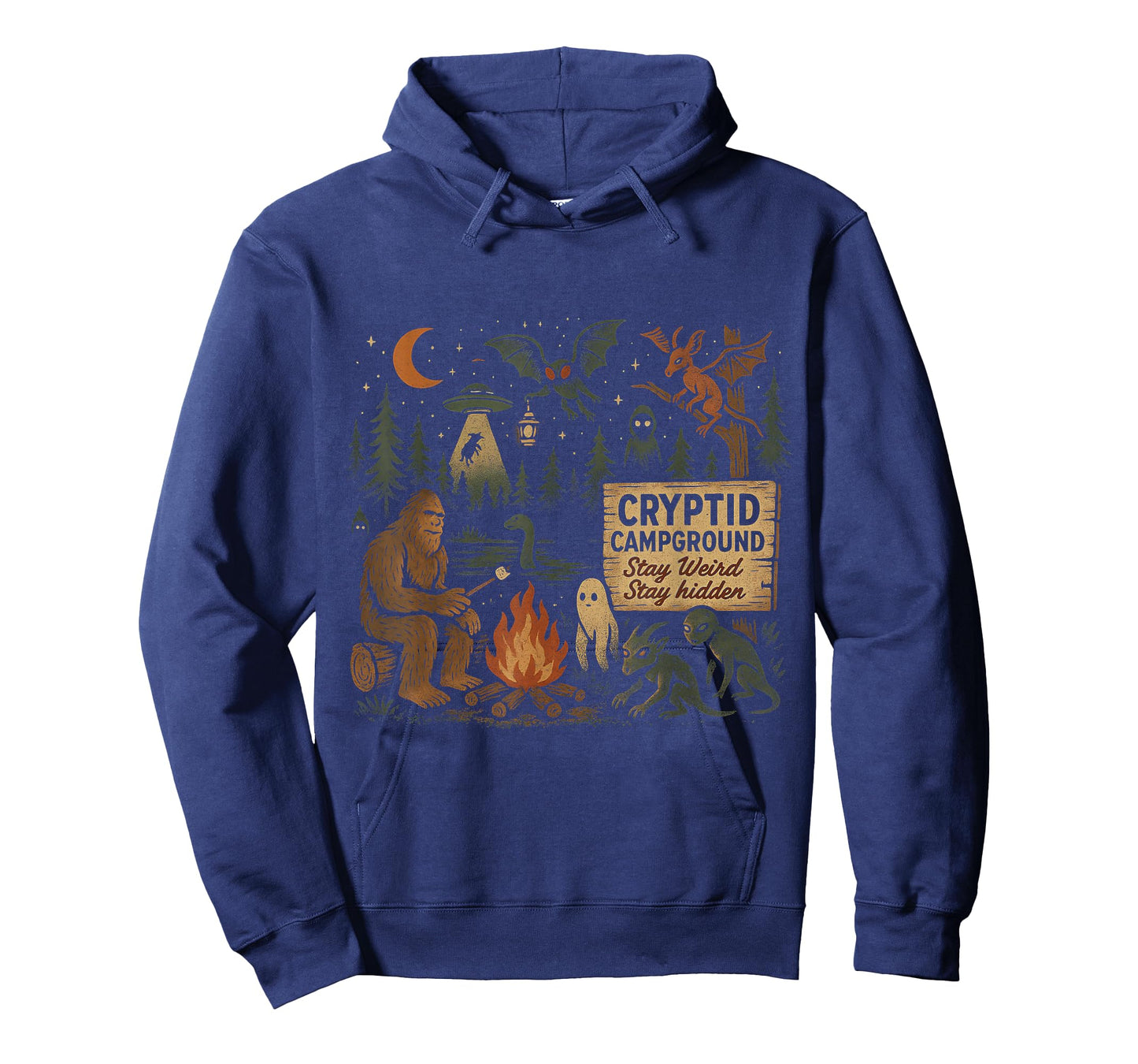 Cryptid Campground Bigfoot Mothman Aliens Loch Ness Monster T-Shirt