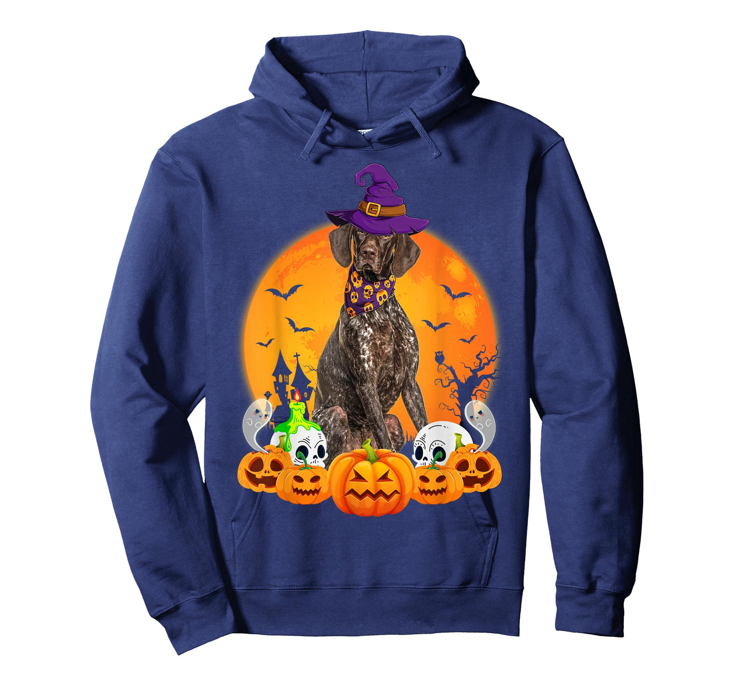 Pumpkin Skull Witch German Shorthaired Pointer Dog Halloween T-Shirt