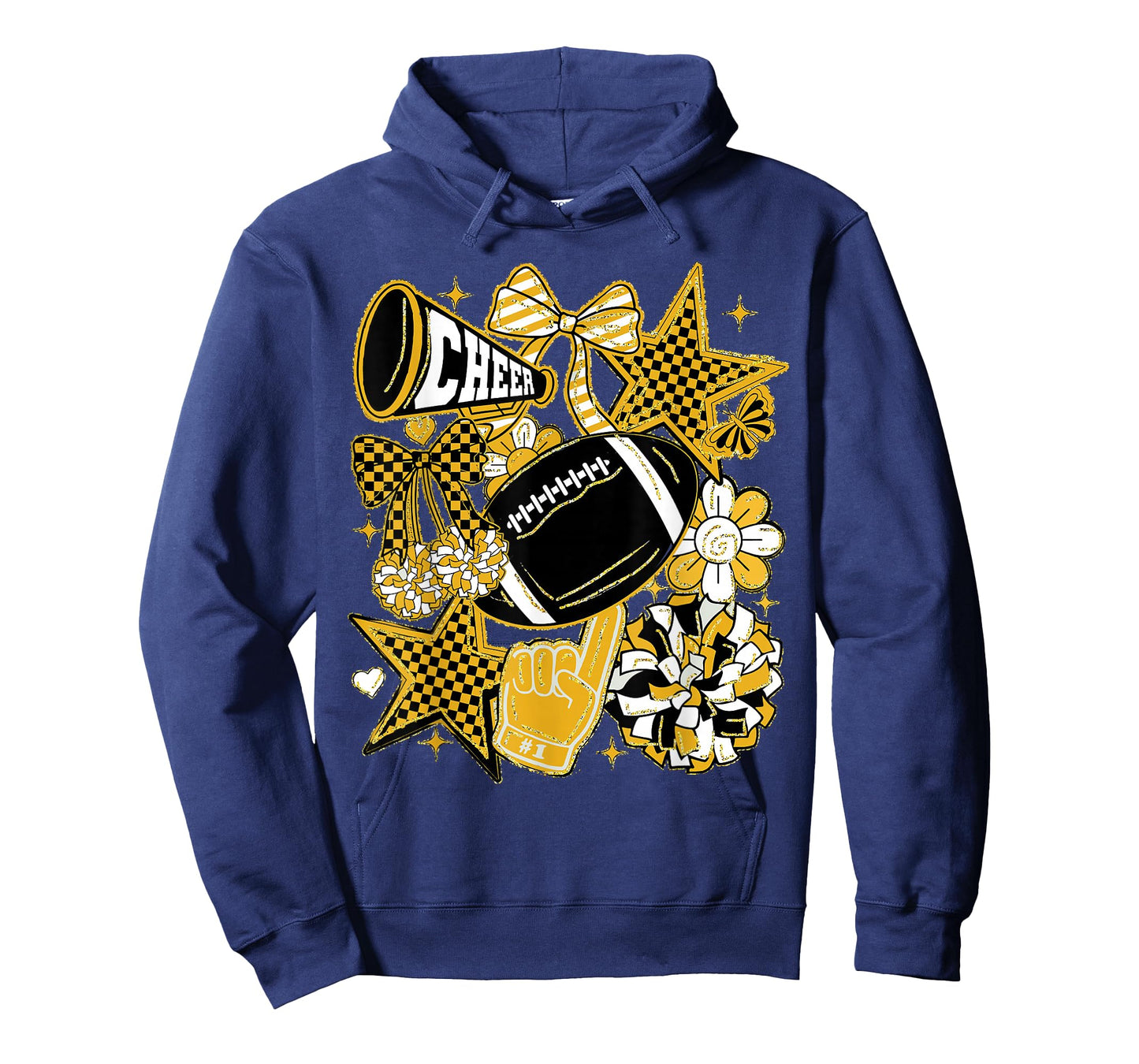 Coquette Bow Football Gold Black Game Cheer Mom Touchdown T-Shirt