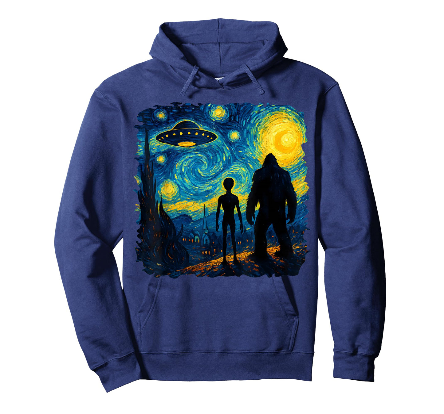 Bigfoot Alien UFO Van Gogh Starry Night Sasquatch Graphic T-Shirt