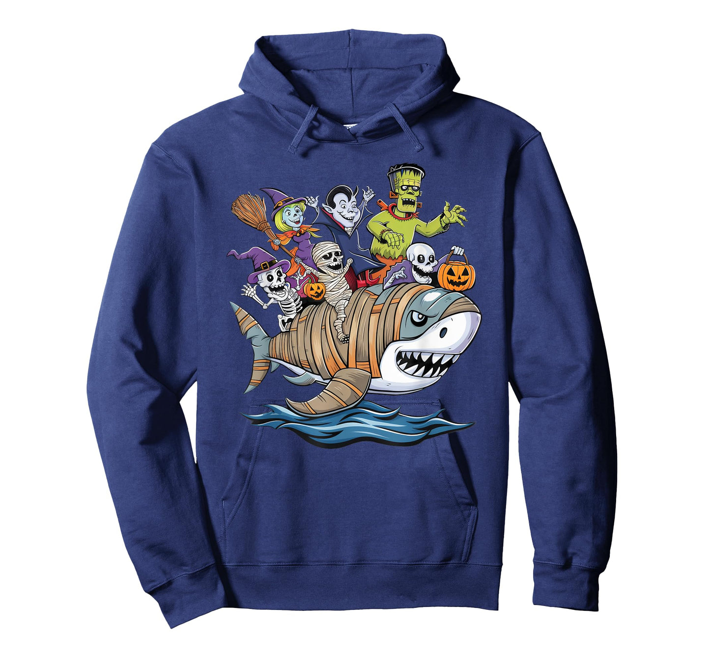 Skeleton Zombie Riding Mummy Shark Funny Halloween Pumpkin T-Shirt