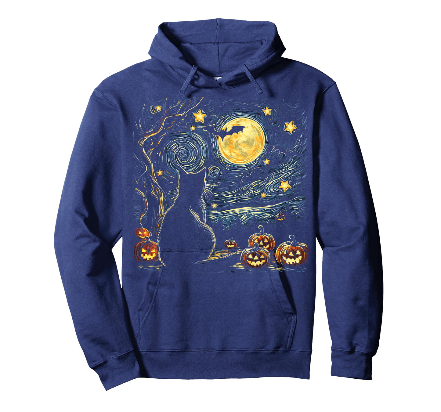 Halloween Van Gogh Starry Night Painting Black Cat Kitten T-Shirt