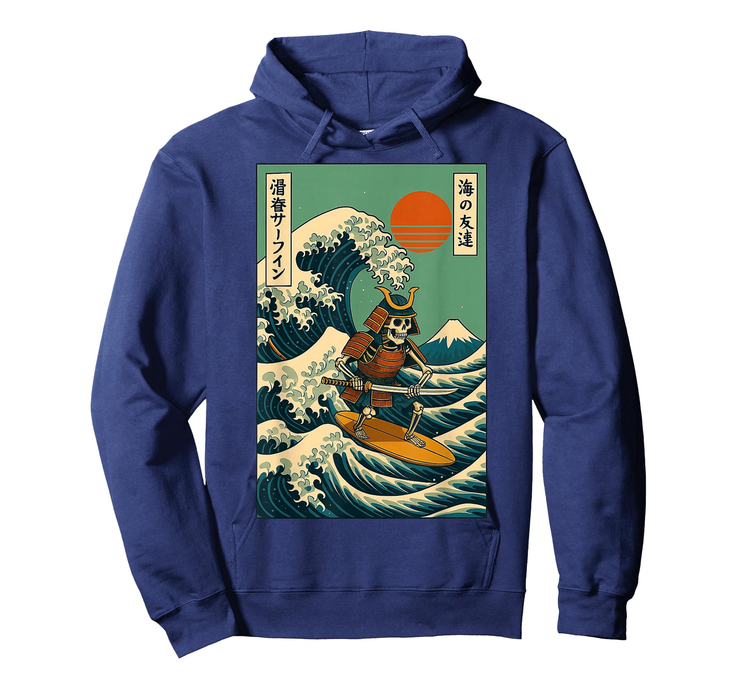 Skeleton Samurai Surfing Japanese Wave T-Shirt