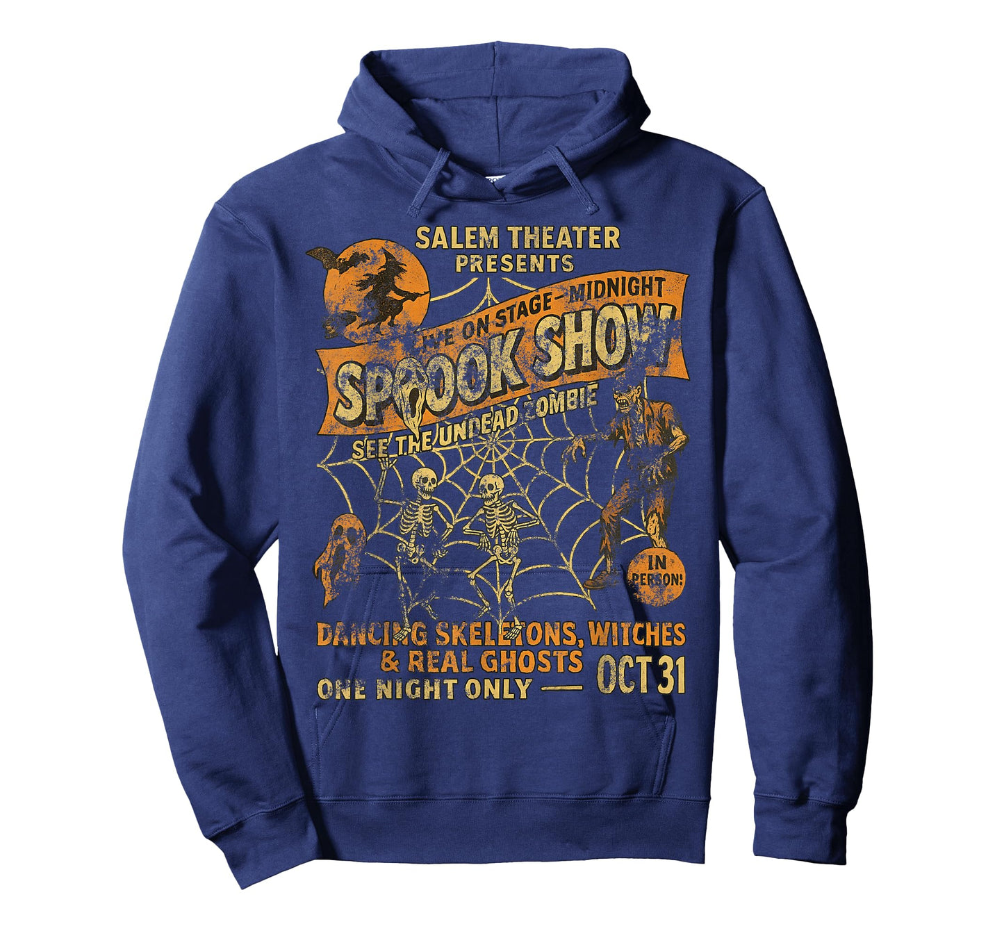 Vintage Halloween Poster Tee Witch Dancing Skeletons Monster T-Shirt