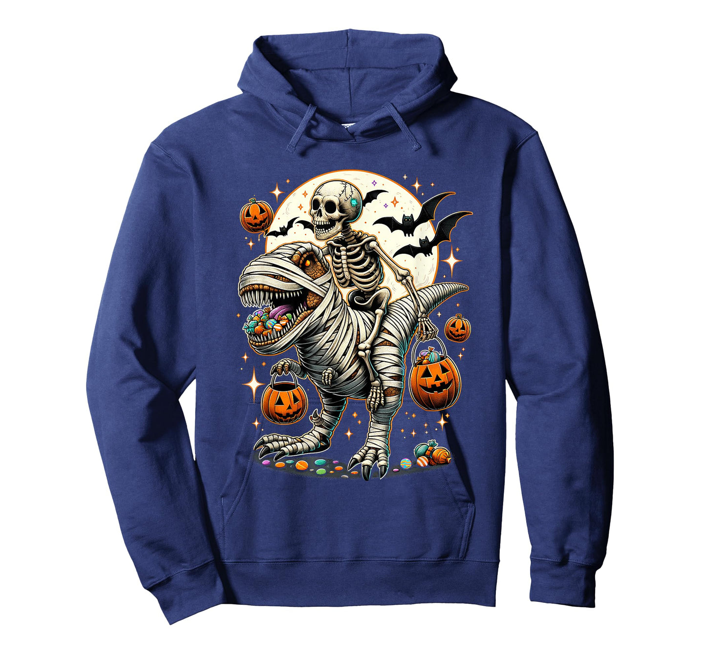 Skeleton Riding Mummy Dinosaur T Rex Kids Boys Men Halloween T-Shirt
