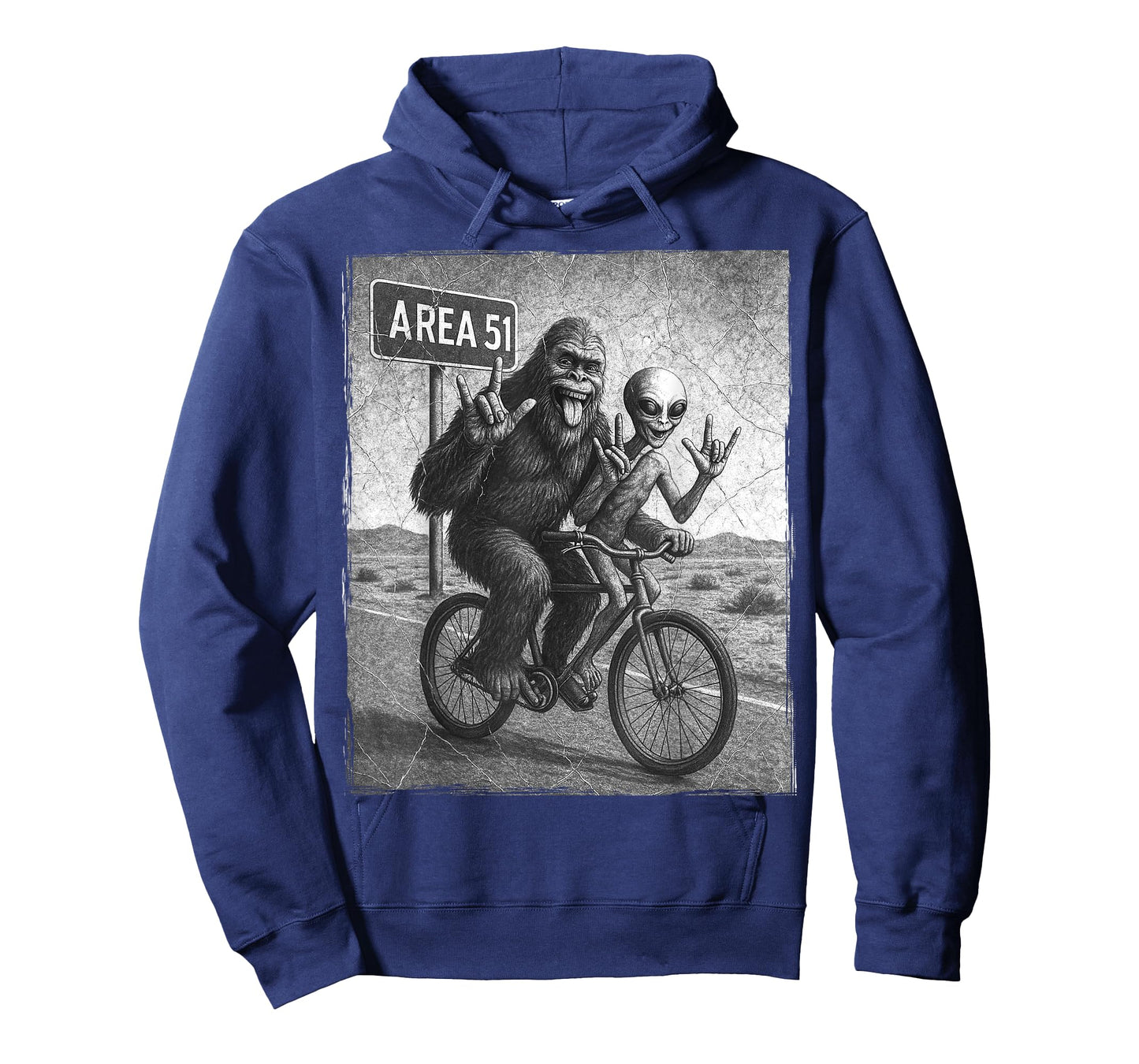Bigfoot Alien UFO Bike Ride Rock On Area 51 Vintage Funny T-Shirt