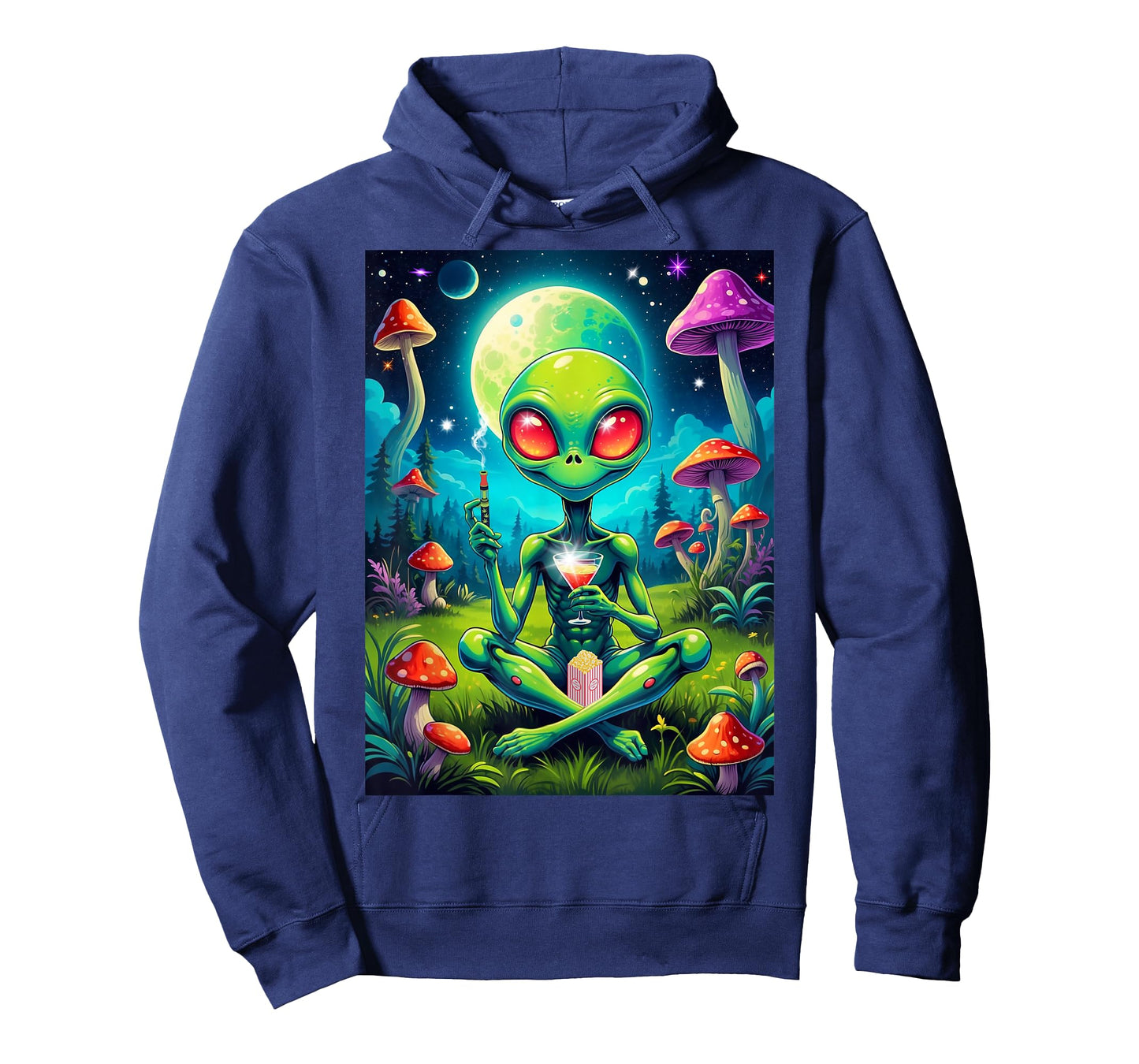 Psychedelic Alien Bong Voyage Vaping with Martini T-Shirt