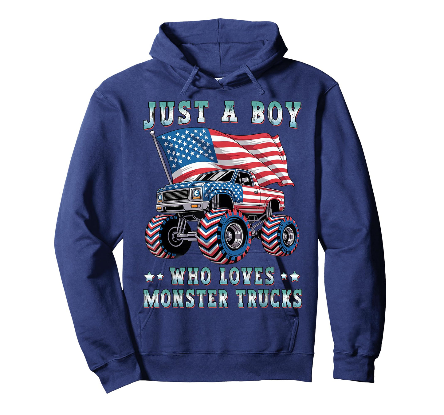 Just A Boy Who Loves Monster Trucks American Flag Kids Boys T-Shirt