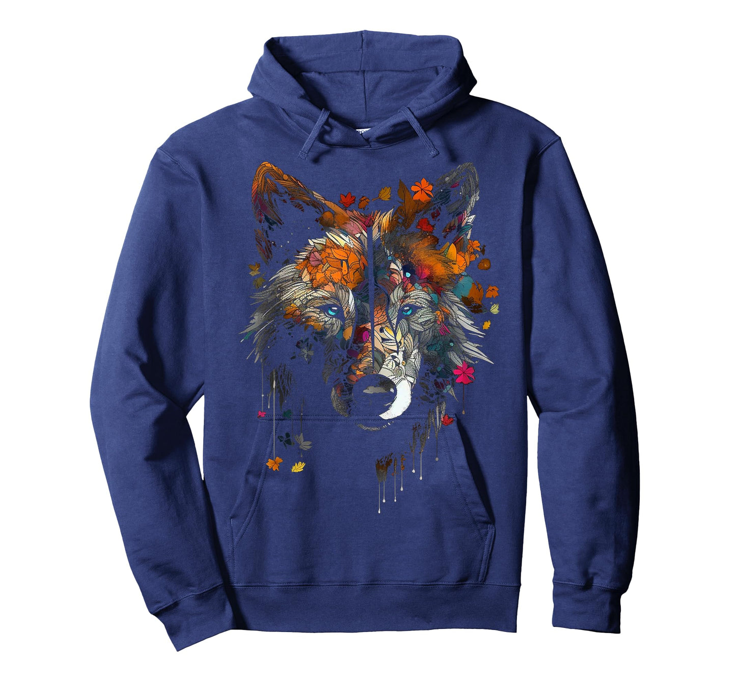 Wolf Autumn Leaves - Blue Eyes - Animal Art Motif Wolf T-Shirt