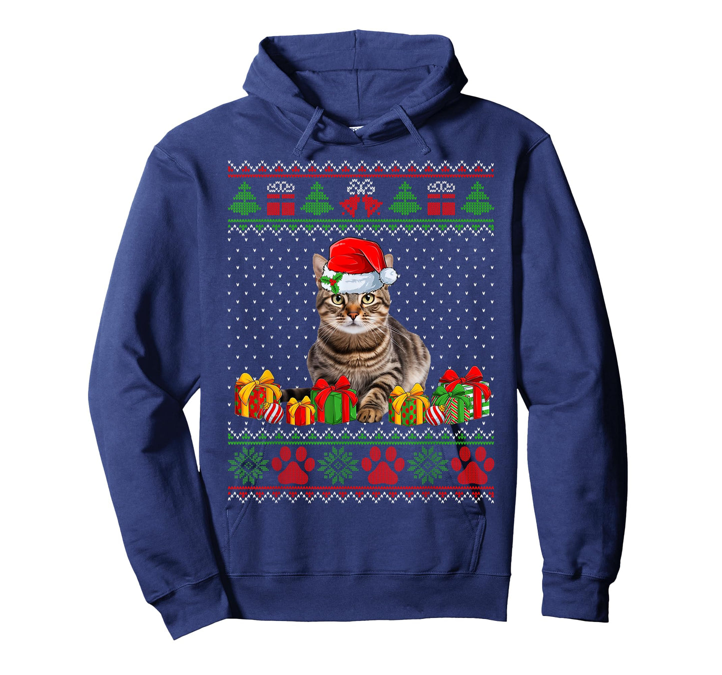 Funny Tabby Cat Santa Hat Ugly Christmas Sweater Xmas PJS T-Shirt for Men Women Kids