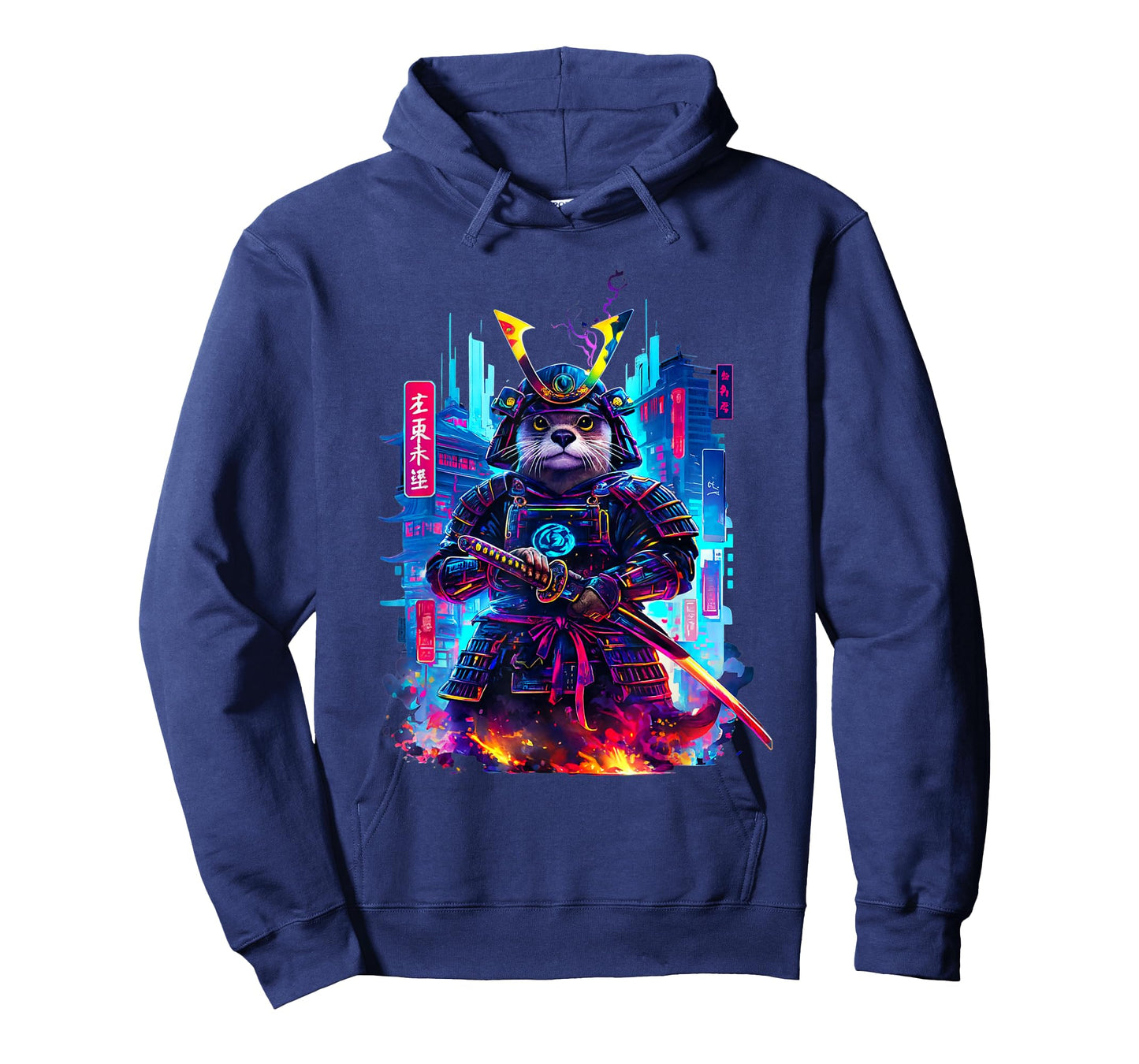 Otter Katana Cyberpunk Neon Samurai Japanese Art T-Shirt