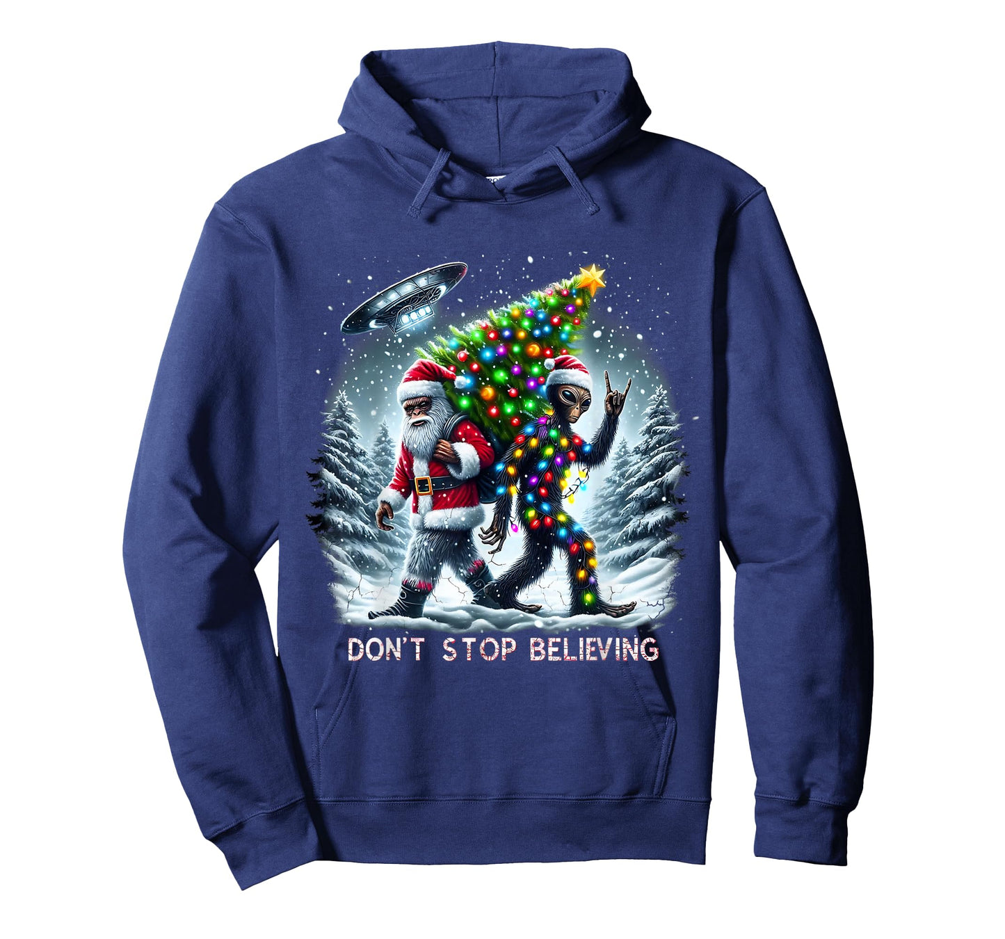 Believe Funny Alien and Santa Christmas Design T-Shirt