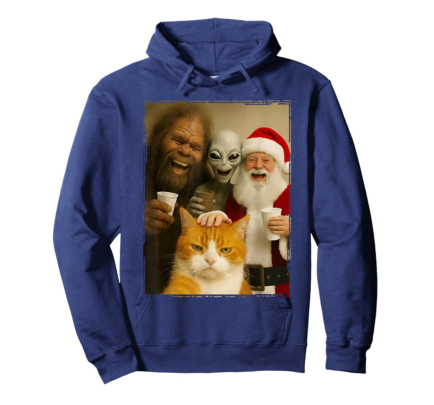 Cat Selfie with Bigfoot, Alien & Santa, Funny Christmas T-Shirt