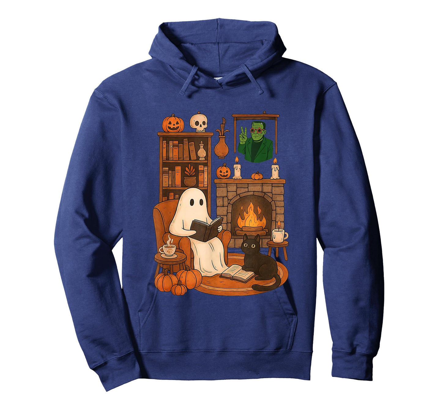 Retro Halloween Cozy Ghost Reading Book by 90s Frankenstein T-Shirt
