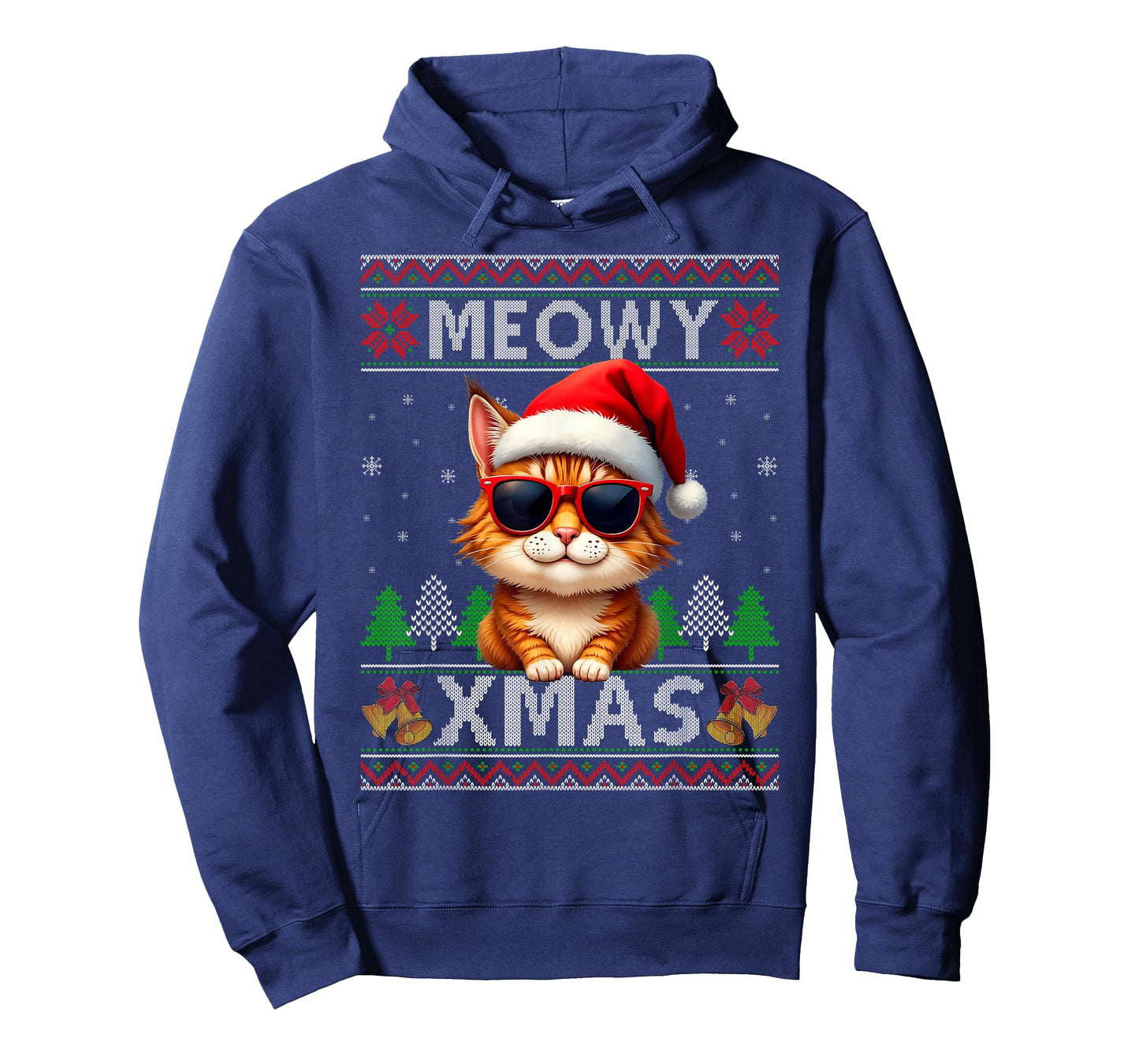 Meowy Xmas Cat Sunglasses Xmas Lights Ugly Christmas Sweater T-Shirt