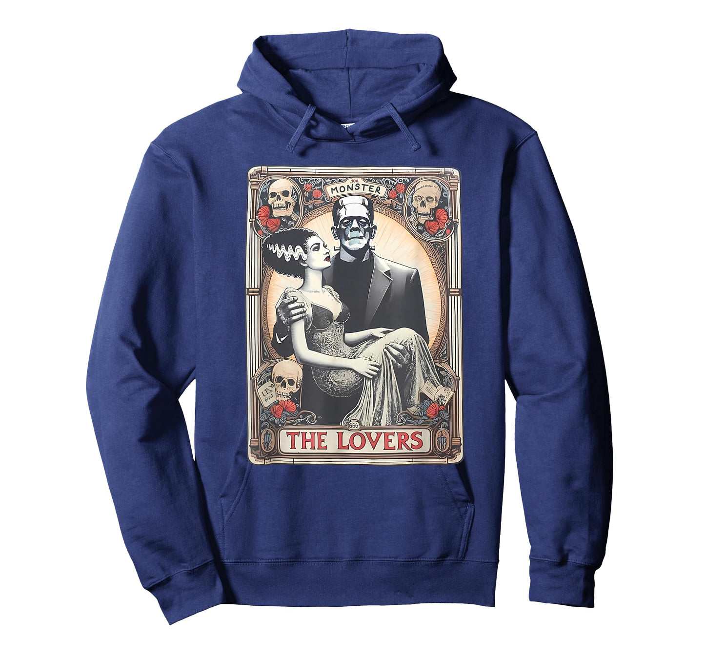 Retro Halloween Frankenstein Tarot Card T-Shirt - Unisex Adults - Black - Small - Short Sleeve - Regular Fit - Cotton 100%, Polyester Blend - Halloween, Retro, Couples, Tarot Card Fans, Unisex