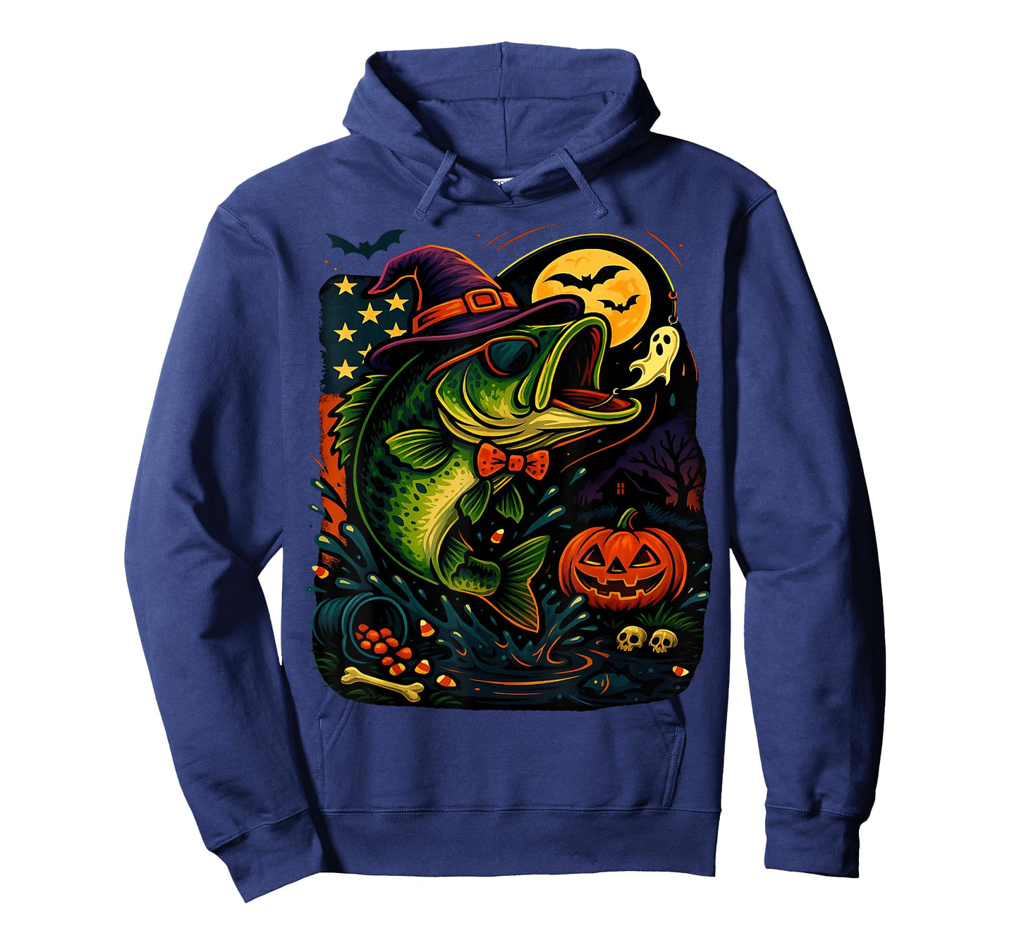 Halloween Bass Fish US Flag Costume Patriot Men Kids Women T-Shirt