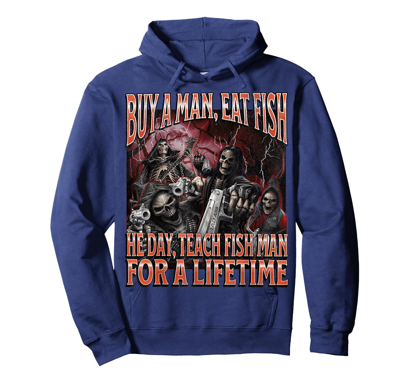Buy A Man Eat Fish He Day Funny Hard Skeleton Meme Bootleg T-Shirt