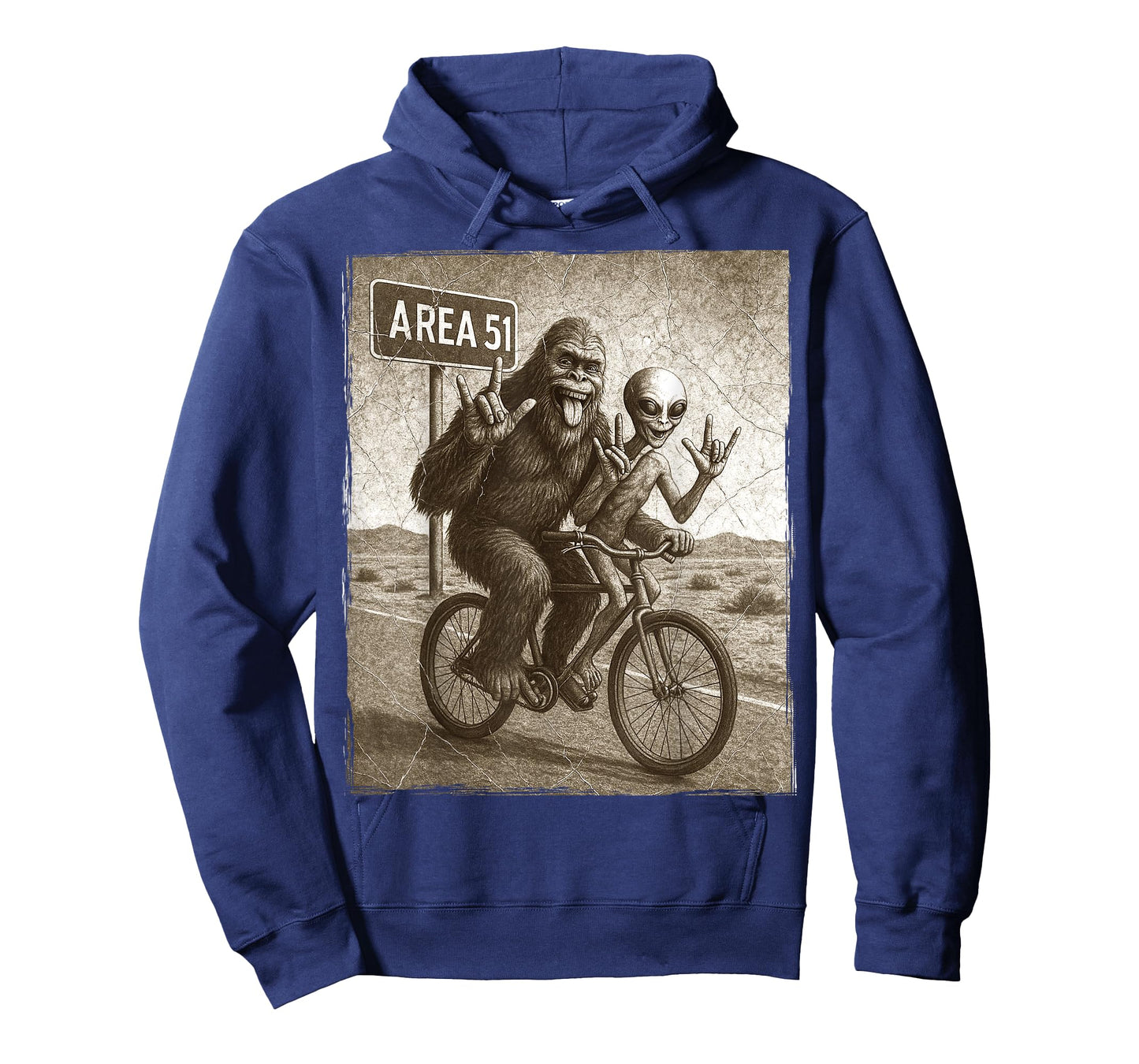 Bigfoot Alien UFO Bike Ride Rock On Area 51 Vintage Funny T-Shirt