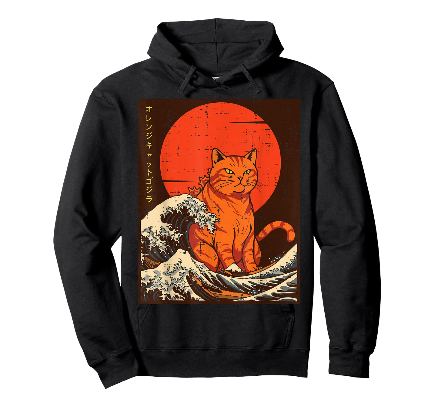 Orange Cat Monster Catzilla Wave Japanese Art Women Men Kids T-Shirt