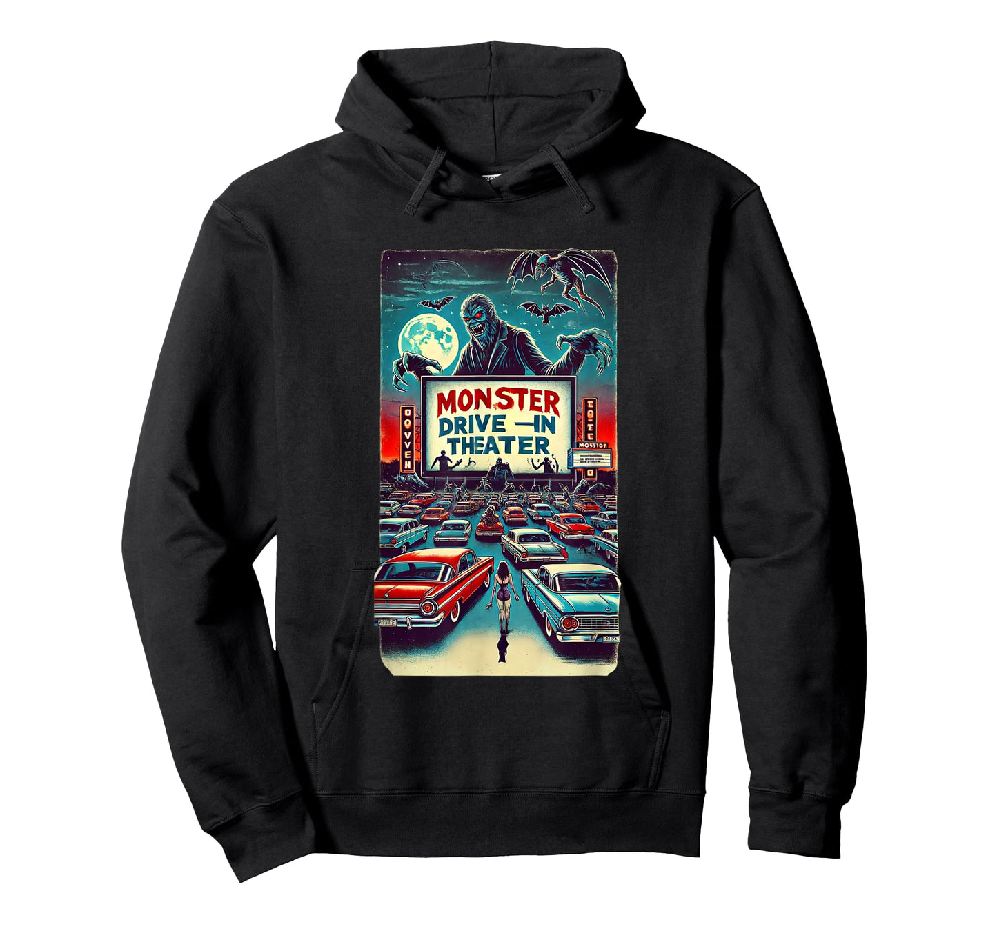 Retro Monster Horror Drive-In Halloween Design T-Shirt