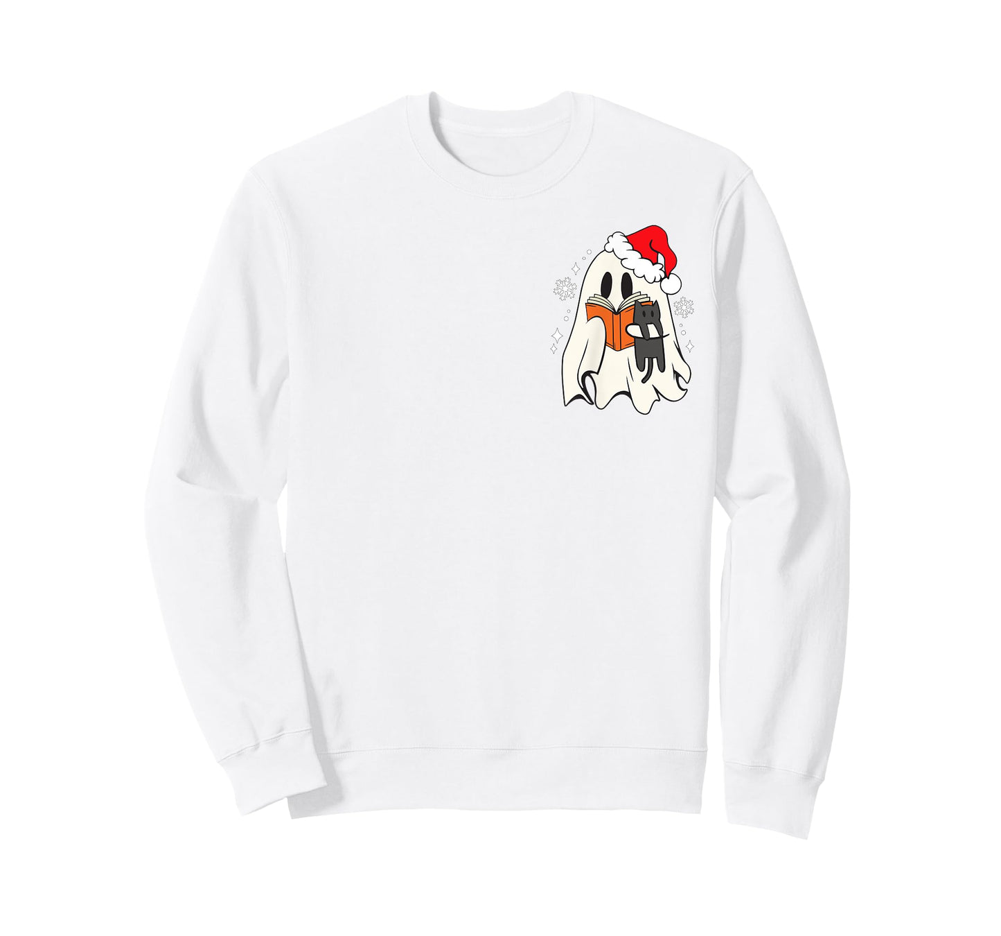 Retro Ghost Reading Book With Cat Bookish Club Christmas T-Shirt for Men Women Kids