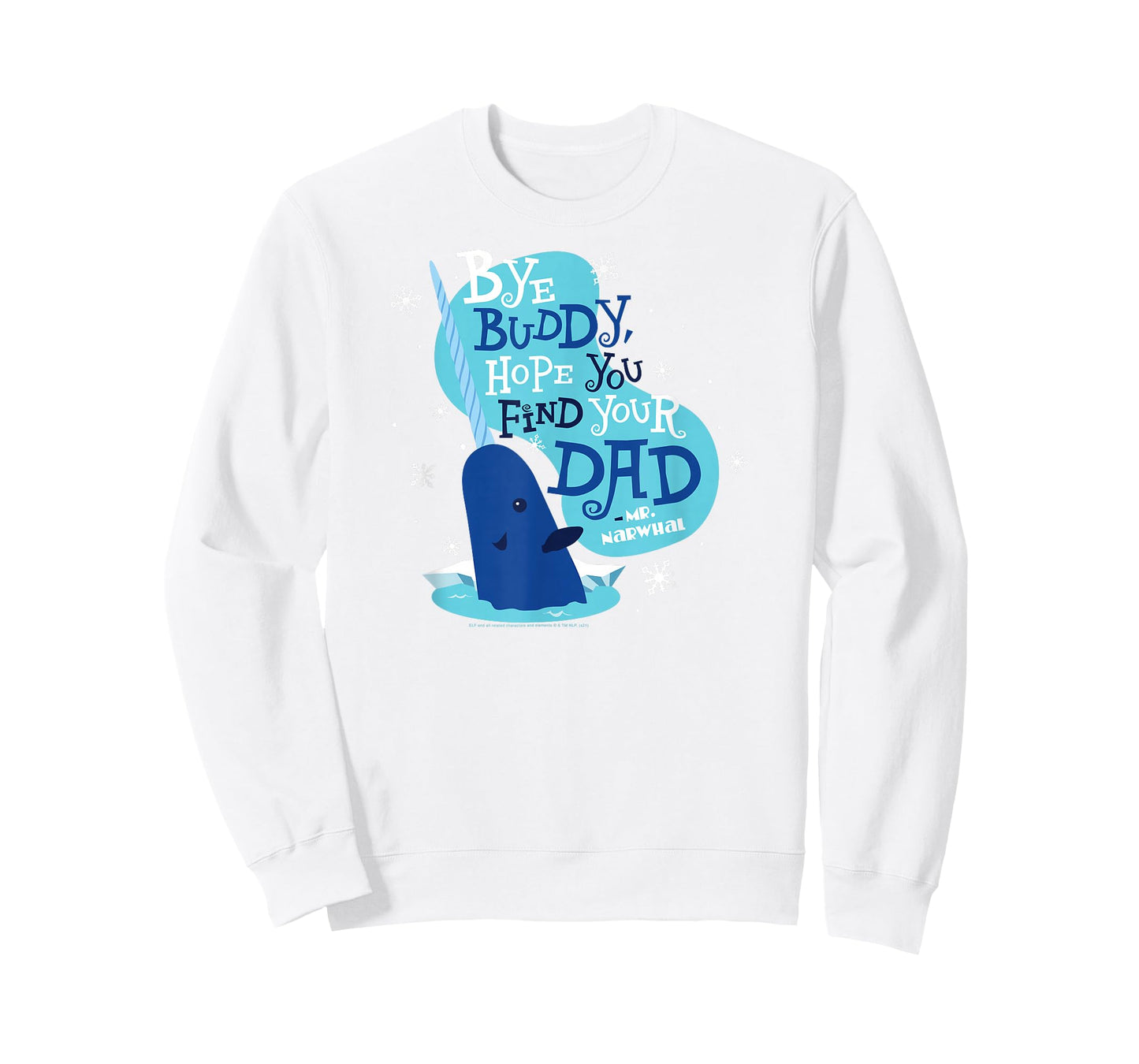 Elf Bye Buddy Narwhal Color Illustration Funny Christmas T-Shirt